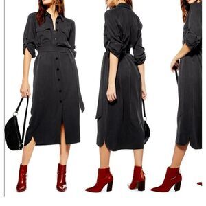 TopShop navy midi roll up sleeve dress NWT 8‎